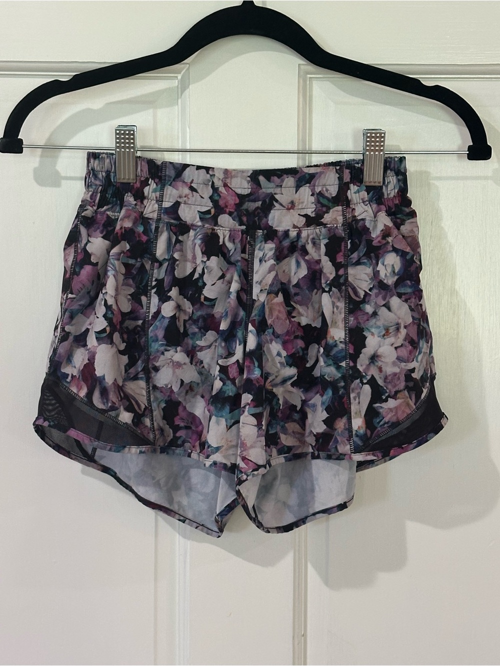 Floral Print Women’s Running Shorts - Black/Purple